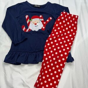 Rare Too Santa Joy Blue Christmas Long Sleeve & Red Pant Matching Set Girl 18 Mo
